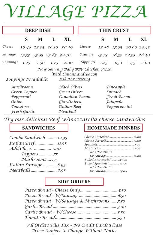 Village Pizza Menu image 2